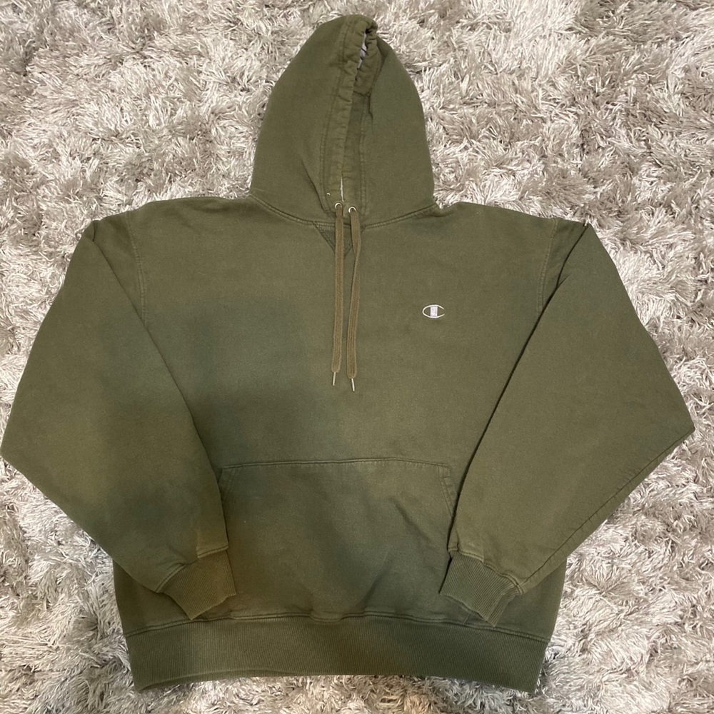 olive green champion hoodie size large!!